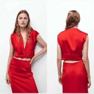 ZARA vibrant red crop top with side zipper medium - top only!